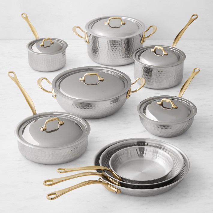 Mauviel M Elite B Hammered Stainless Steel 15 Piece Set Williams Sonoma