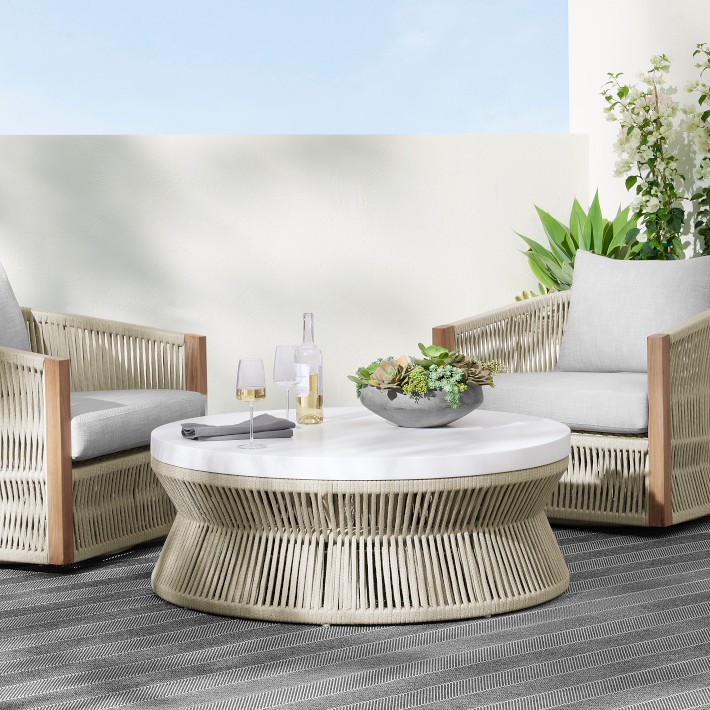 Pasadena Outdoor Fiberstone And Rope Round Coffee Table