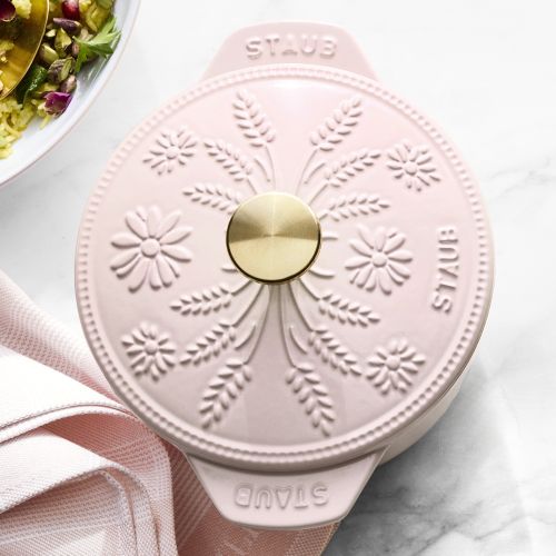 New: Staub Enameled Cast Iron Floral Petite French Oven