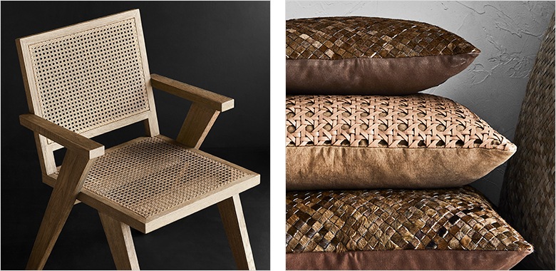 Cane Woven Leather Pillow Cover >