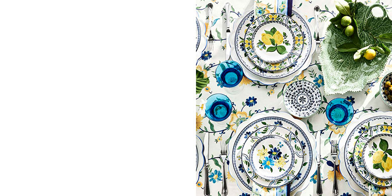 “Whether it’s a palette for a table setting that reminds me of the dazzling blue and white buildings of Greece,”