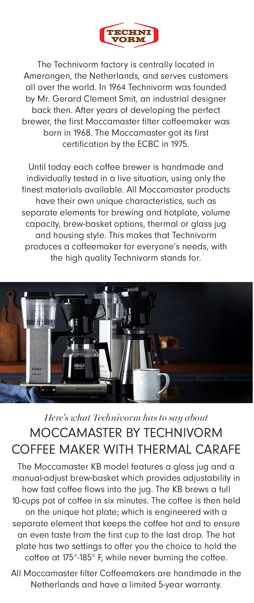 Moccamaster by Technivorm Coffee Maker with Thermal Carafe Williams