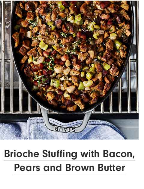 Brioche Stuffing with Bacon, Pears and Brown Butter