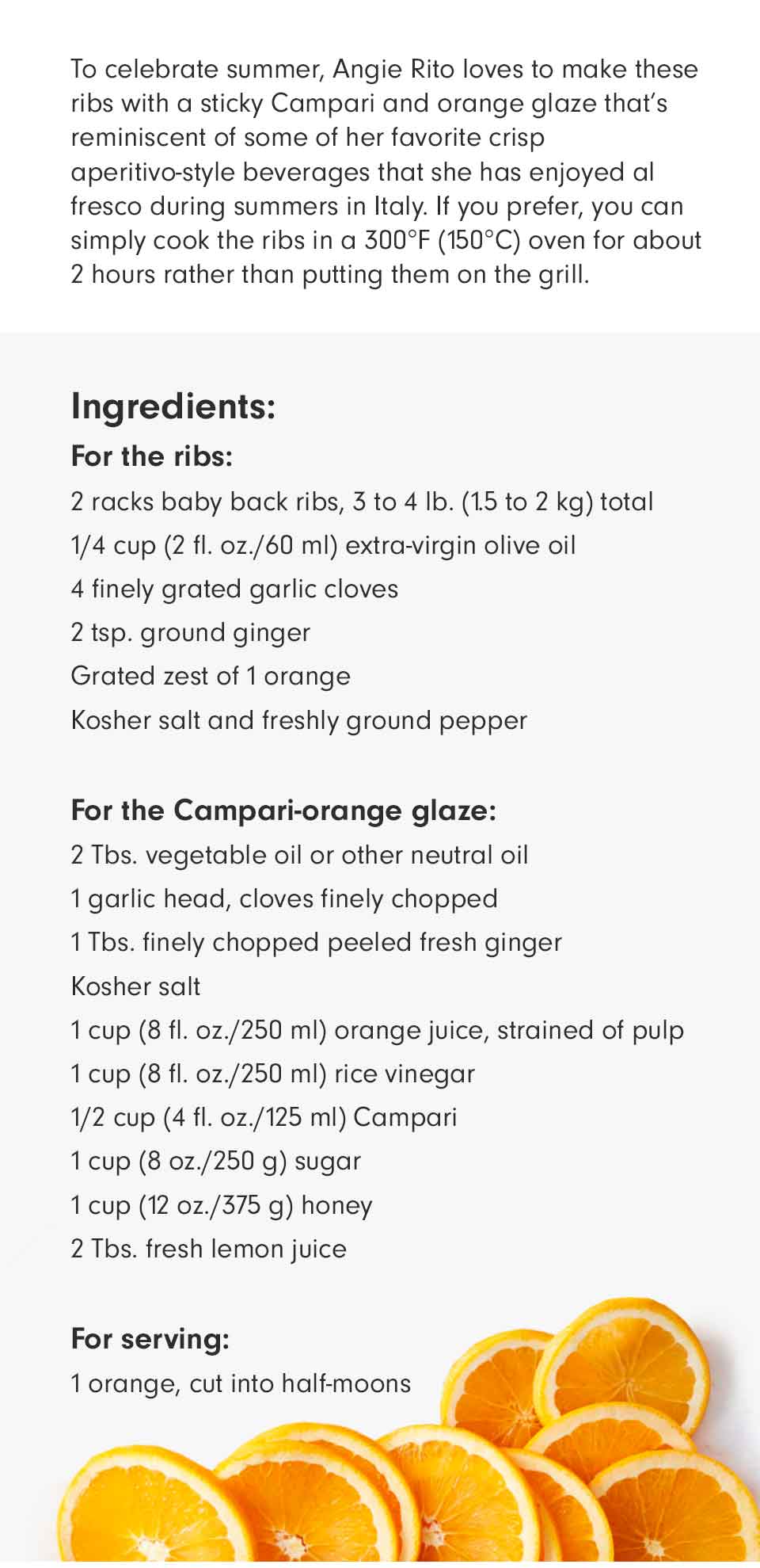Angie Rito's Campari & Orange Sticky Ribs Recipe