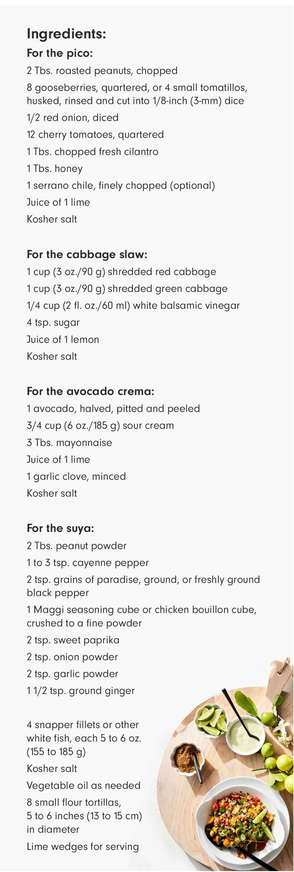 Kwame Onwuachi's Suya Snapper Tacos with Peanut-Gooseberry Pico Recipe