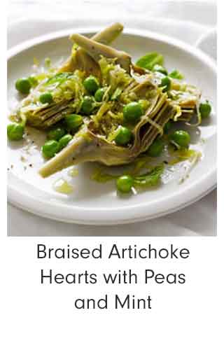 Braised Artichoke Hearts with Peas and Mint