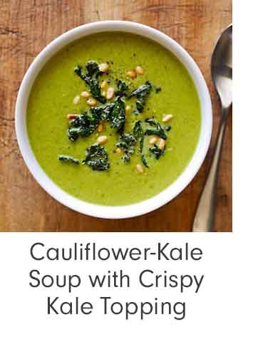 Cauliflower-Kale Soup with Crispy Kale Topping