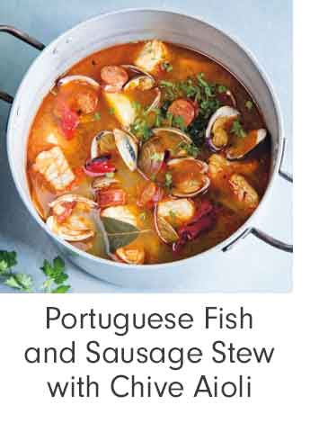 Portuguese Fish and Sausage Stew with Chive Aioli