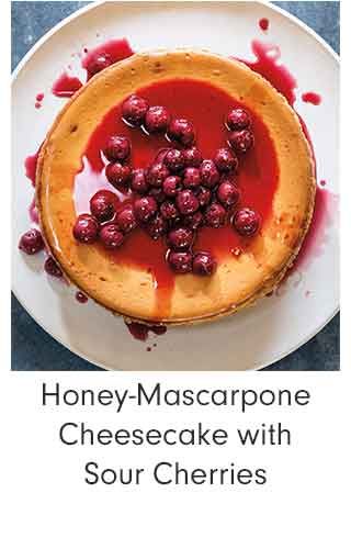 Honey-Mascarpone Cheesecake with Sour Cherries