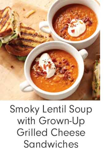 Smoky Lentil Soup with Grown-Up Grilled Cheese Sandwiches