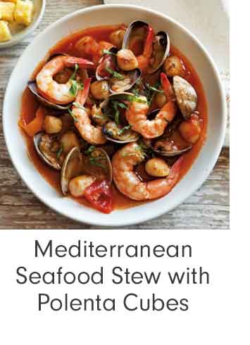 Mediterranean Seafood Stew with Polenta Cubes