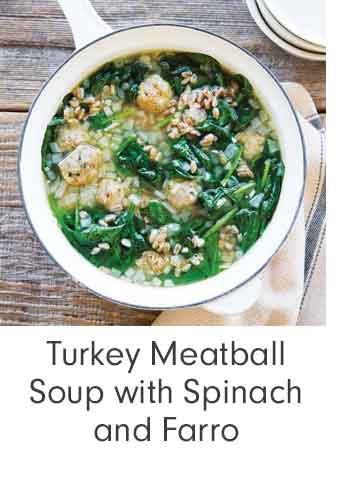 Turkey Meatball Soup with Spinach and Farro