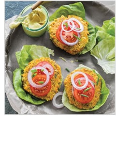 Carrot and Farro Burgers with Curry Aioli