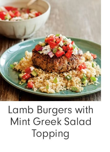 Lamb Burgers with Mint Greek Salad Topping