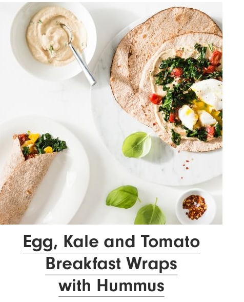 Egg, Kale and Tomato Breakfast Wraps with Hummus