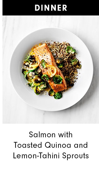 Salmon with Toasted Quinoa and Lemon-Tahini Sprouts
