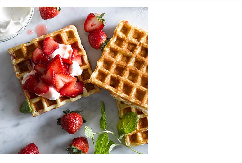Waffles with Strawberries and Cream