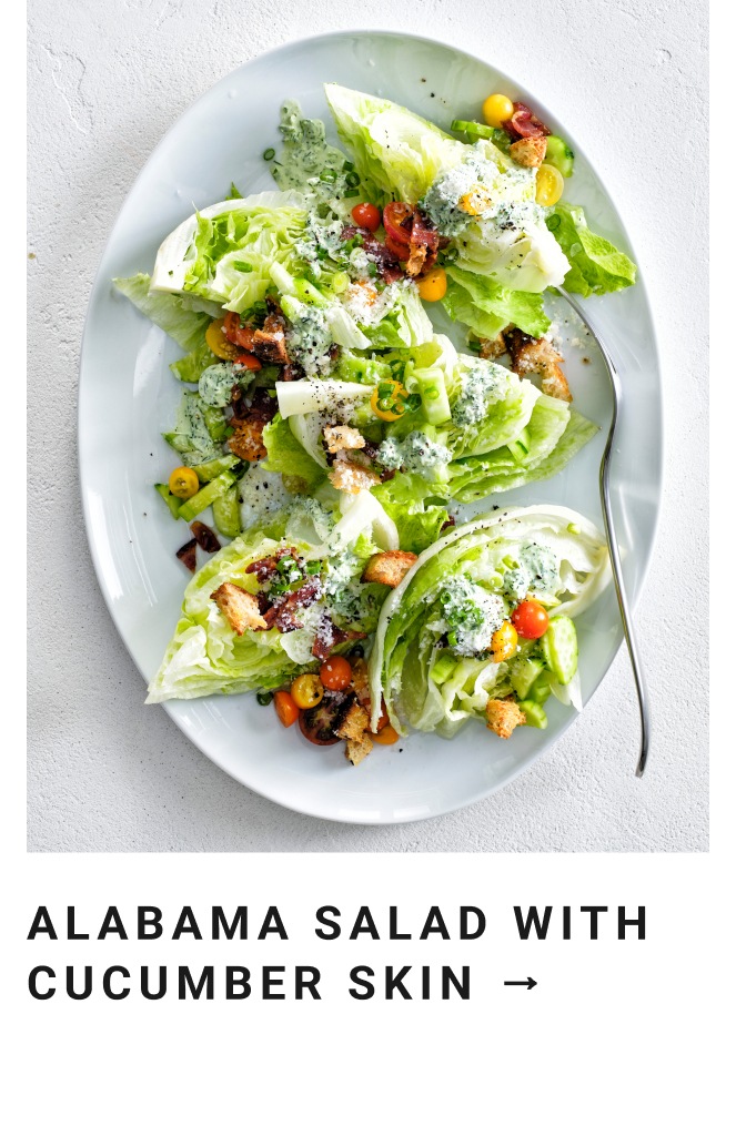 Alabama Salad with Cucumber Skin Green Goddess Dressing