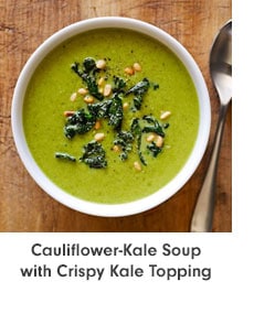 Cauliflower-Kale Soup with Crispy Kale Topping