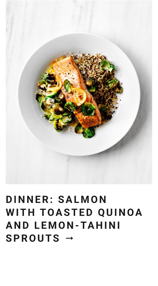Salmon with Toasted Quinoa & Lemon-Tahini Sprouts