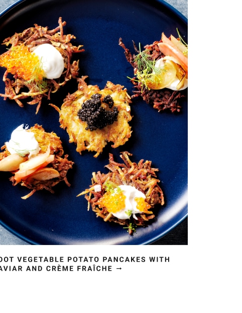 Root Vegetable Potato Pancakes with Caviar & Crème Fraîche
