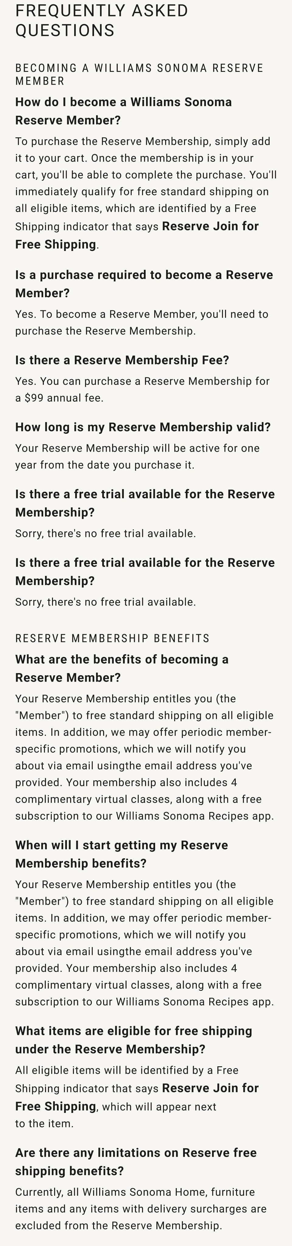 Williams Sonoma Reserve Membership
