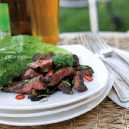 Korean style barbecue short ribs on a plate with lettuce.