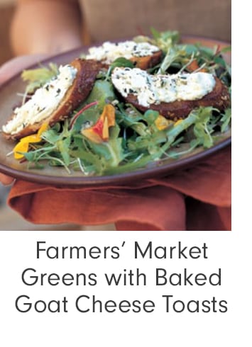 Farmers' Market Greens with Baked Goat Cheese Toasts