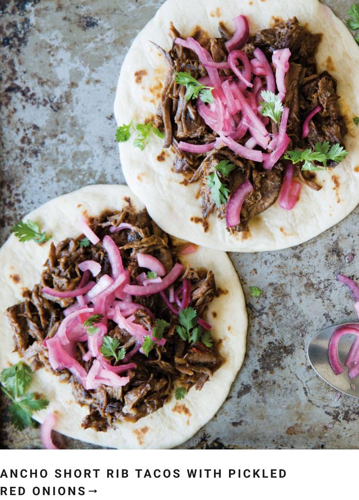 Ancho Short Rib Tacos with Pickled Red Onions