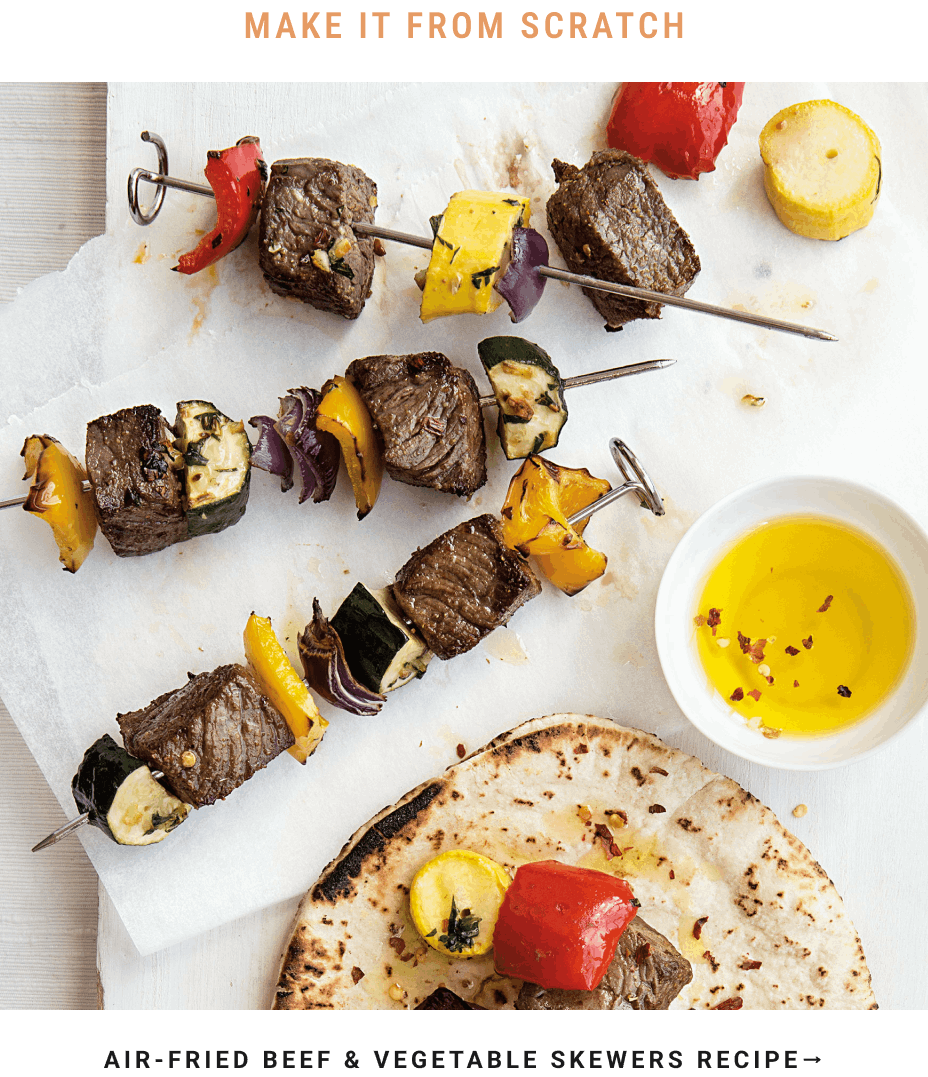 Air-Fried Beef and Vegetable Skewers