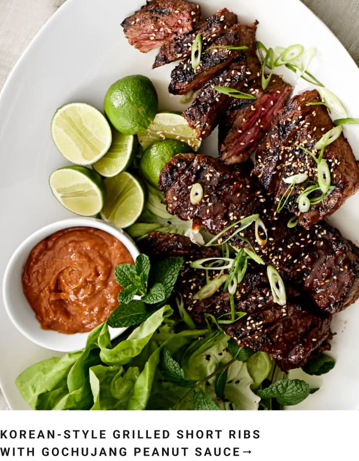 Korean-Style Grilled Short Ribs with Gochujang Peanut Sauce