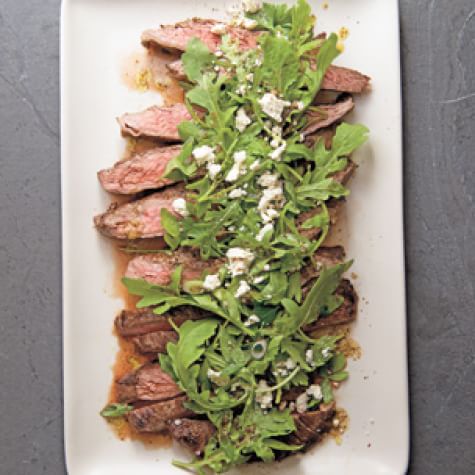 Marinated Flank Steak with Lemony Arugula and Feta Salad-image