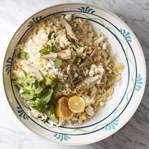 Orzo Salad with Asparagus, Artichoke Hearts and Feta