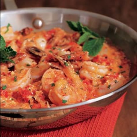 Pan Seared Shrimp with Tomatoes, Feta, and Garlic - Savory Tooth