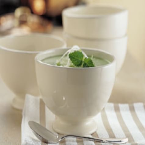 Fresh Pea Soup with Chive Blossom Cream