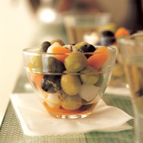 Spicy Marinated Olives with Pickled Vegetables and Garlic