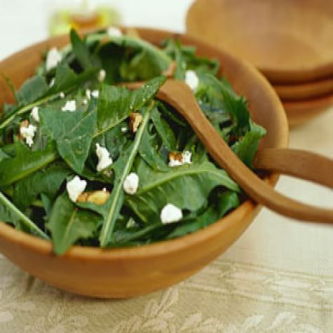 Dandelion Greens with Walnuts and Goat Cheese