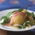 Poached Pear Salad with Arugula, Prosciutto and Parmesan