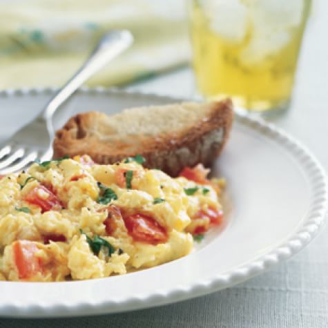 Scrambled Eggs with Tomato Cheddar and Basil