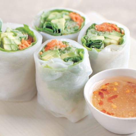 Avocado and vegetable rice-paper rolls