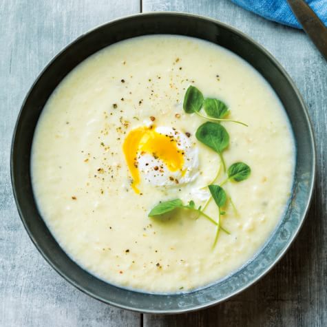 Garlic Soup with Potatoes and Poached Eggs Recipe