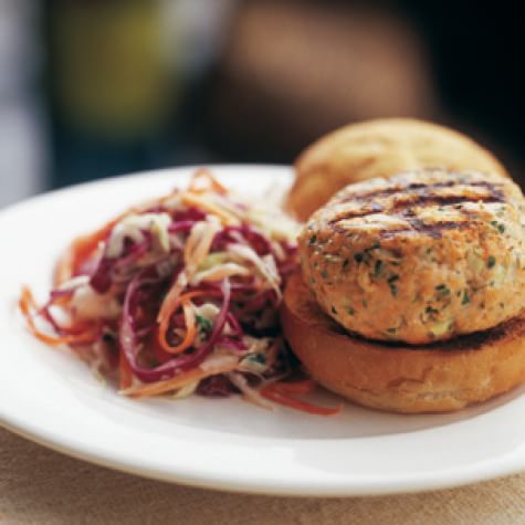 Salmon Burgers with Vegetable Slaw