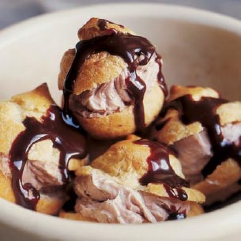 Profiteroles with Ice Cream and Chocolate Sauce