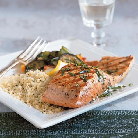 Grilled Salmon with Lemon Oil and Basil