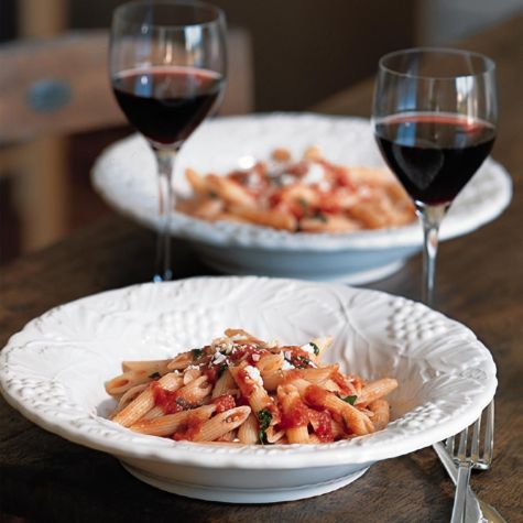 Pasta with Roasted Garlic-Tomato Sauce and Basil