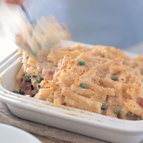 Baked Ziti with Prosciutto & Peas