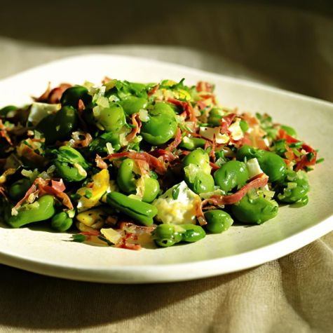 Fava Beans with Serrano Ham and Fried Egg