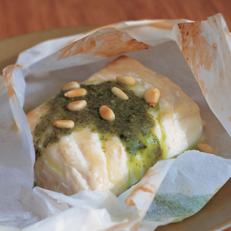 Halibut in Parchment with Basil Oil