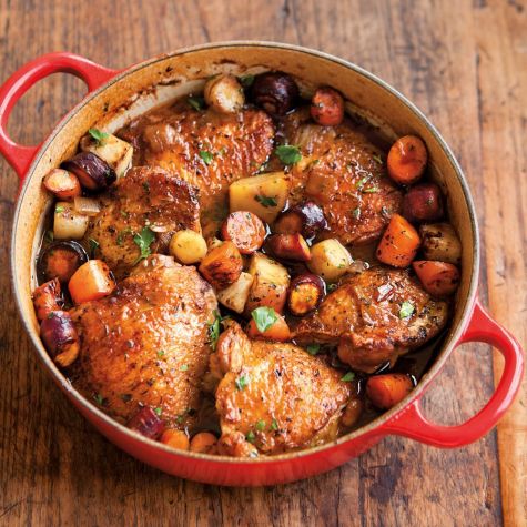 Porter-Braised Chicken Thighs with Root Vegetables