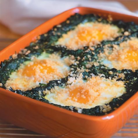 Shirred Eggs with Spinach and Crisp Bread Crumbs